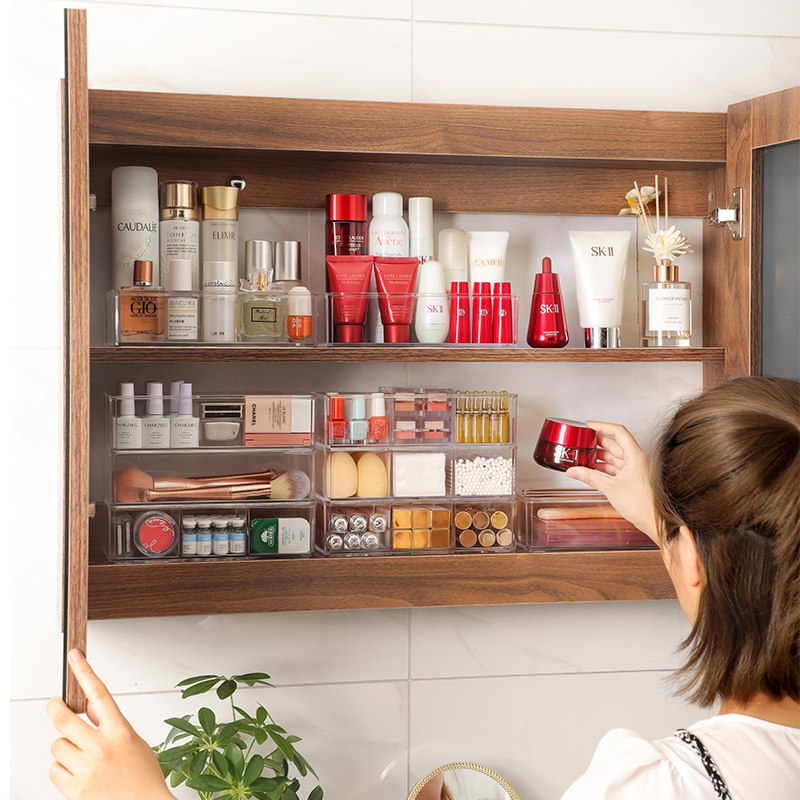 新品浴室镜柜收纳盒抽屉收纳分隔亚克力护肤品P置物盒防尘透明窄