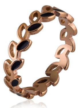 极速外贸时尚个性指环配饰简约黑色D镂空小叶子潮流戒指饰品礼物S