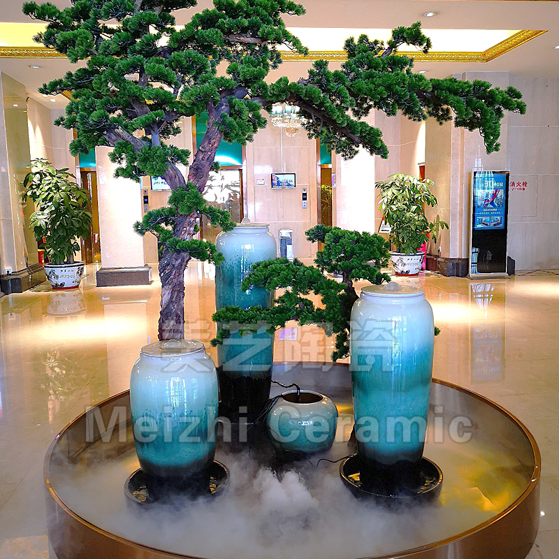 极速别墅玄关创意花瓶流水生w财摆件加湿器水系景观陶罐涌泉坛子