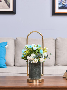 极速轻奢大理石花器花瓶摆件金属摆件H工艺客厅餐桌样板间插花装