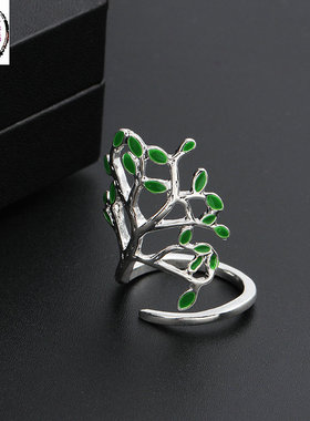 极速尽兴商行个性银饰戒指  大树戒指女森林系P复古做旧滴釉树叶
