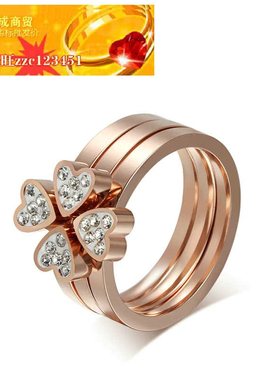 极速外贸饰品韩版首饰玫瑰金四y颗爱心黏钻戒指钛钢饰品外贸ring