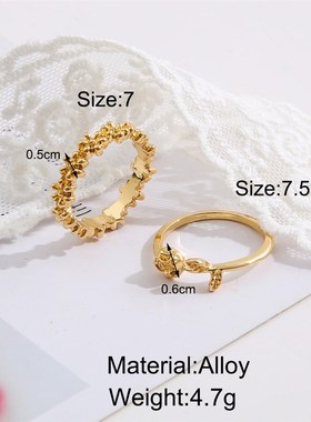极速Ring set 2-piece set玫G瑰花情侣戒指套装2件套关节戒指食指