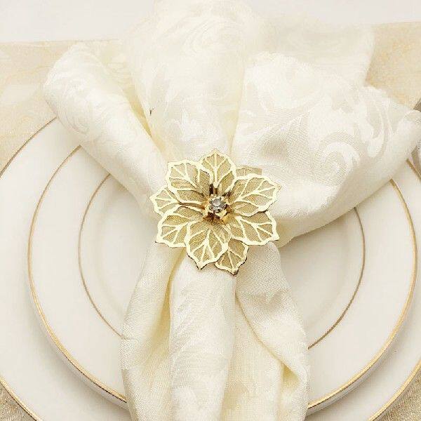 极速10Pccs Flower Design Napkin Rings Metal Gold Napkin Buck