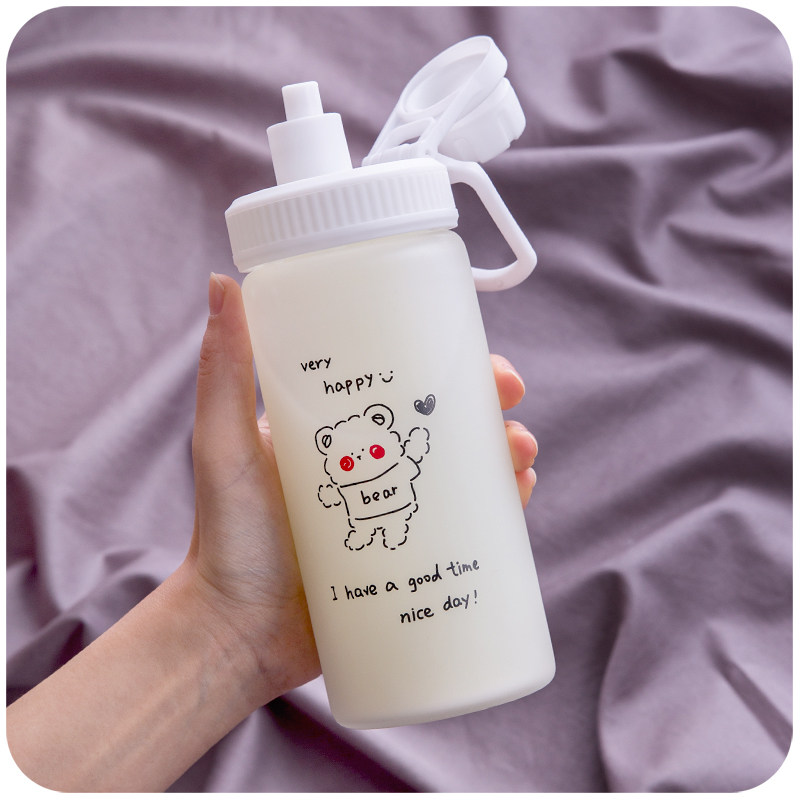 新品少女ins玻璃水杯带吸管 网红D创意潮流可爱的杯子学生简约清