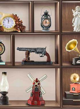 新品美式复古留声机摆件怀旧老物件煤油J灯咖啡厅店铺软装家居装