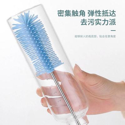 极速半自动洗杯刷多功能不锈钢长柄E按压旋转刷子洗杯子神器矽胶