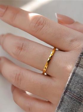 极速认准抖音-/动曲钛钢v时尚戒指菱形不掉色女款百搭情侣个性