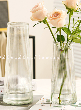新品【两件套】现代简约玻璃花瓶大号F透明水养富贵竹鲜花客厅家