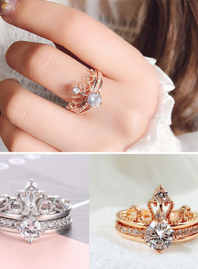 极速纯银抖音同款网m红戒指女二合一戒指可拆卸皇冠女王王冠双层