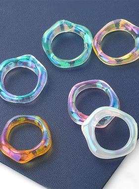 极速ins欧美网红嘻哈焕彩几何树脂戒指H女情侣戒指手饰食指戒ring