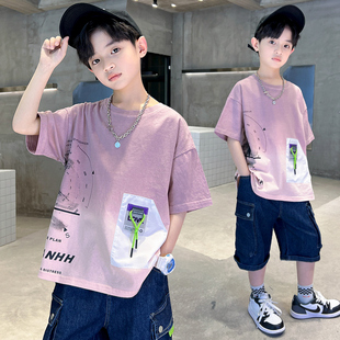 极速儿童b套装夏装男童短袖T恤2023新款夏季纯棉潮牌上衣中大童时