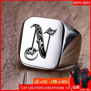 极速Vnox eRetro Initials Signet Ring for Men 18mm Bulky Heav