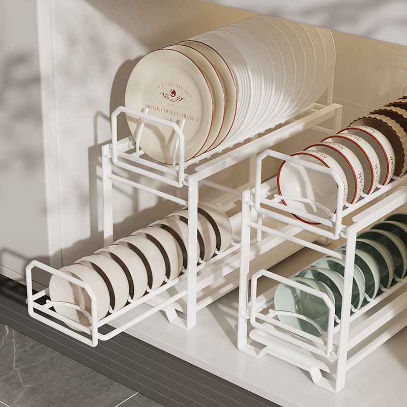 极速厨房碗碟收纳l层架整体橱柜内置抽拉碗架拉篮抽屉式置物架分