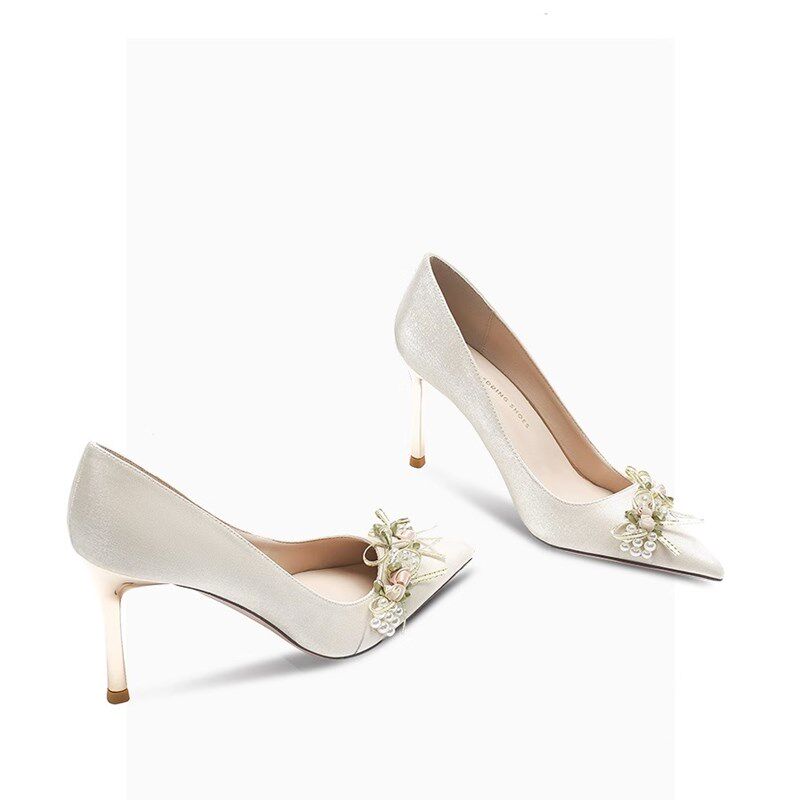 极速缎面婚鞋新娘鞋2026新款不累脚白色主婚纱R高跟鞋伴娘鞋细跟