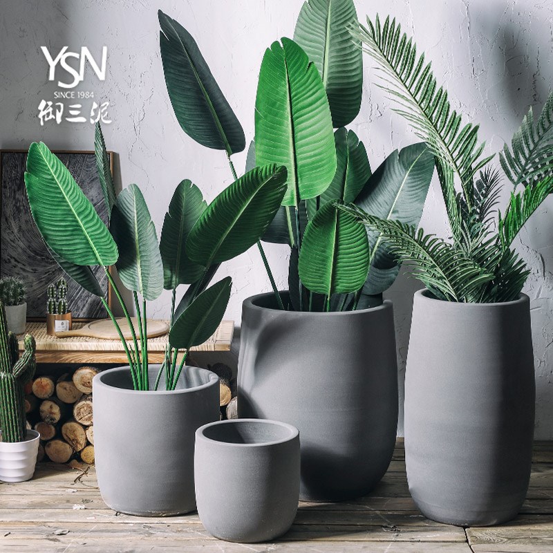 新品御三b泥创意北欧花盆简约工业风大花盆灰色花坛酒店室内外绿