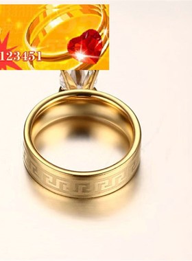 极速欧美时尚戒指外贸不锈钢镀金长城纹四爪锆石女戒女士X首饰rin