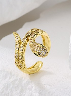 极速澳古 欧美时尚铜镀真金动物戒指女小众个性蛇形U锆石戒指 跨