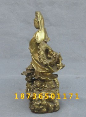 极速铜器纯铜站龙铜观世音菩萨佛像骑龙观音家居W工艺桌面摆件