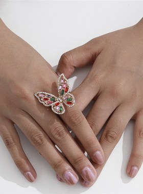 极速Fashion diamond butterfyly ring temperament jewelry镶钻