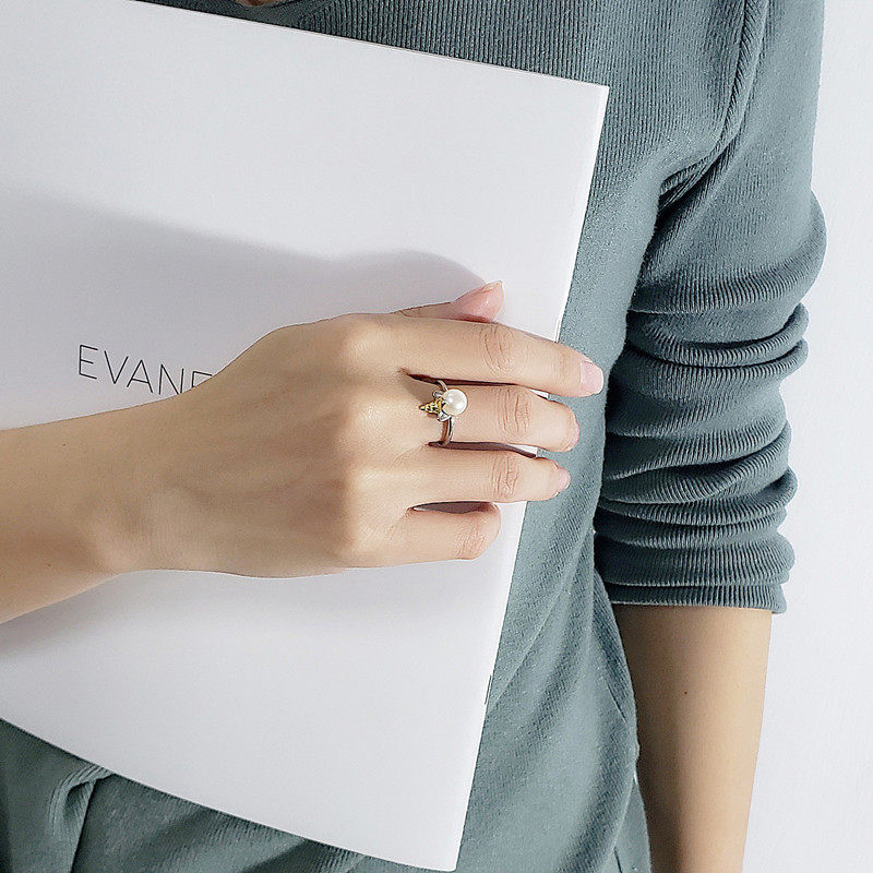 极速心照不宣韩版设计个性珍珠戒指女潮人开口戒指空T托Jewelry