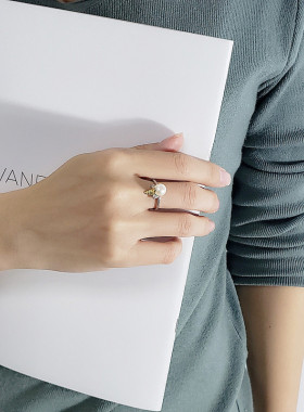 极速心照不宣韩版设计个性珍珠戒指女潮人开口戒指空T托Jewelry