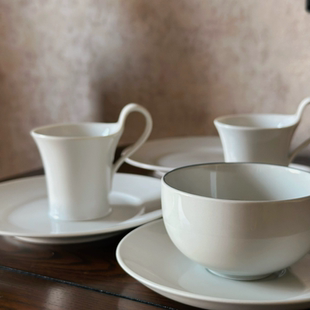 德国中古 符腾堡素白优雅杯柄咖啡拿铁杯碟早餐杯哥本哈根红茶杯