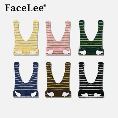 FaceLee日本设计师联名款日系可爱立体翅膀条纹长耳针织帽子女秋