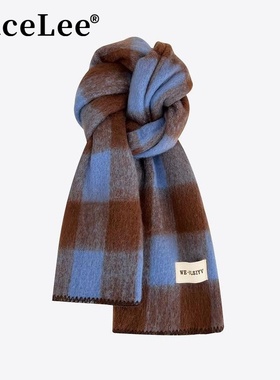 FaceLee日本设计师联名款蓝色格子围巾女款冬季2024新款高级感韩