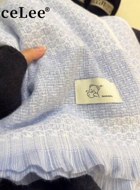 FaceLee日本设计师联名款软糯糯治愈蓝色围巾女款2025新款冬高级