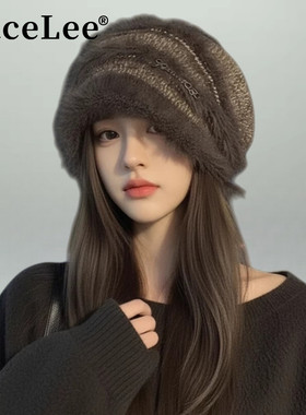 FaceLee日本设计师联名款美拉德复古毛绒堆堆帽女秋冬季显脸小保
