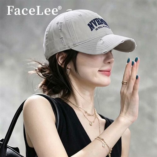 FaceLee日本设计师联名款美式做旧破洞棒球帽女深顶宽帽檐显脸小