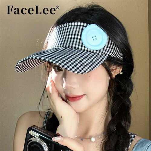 FaceLee日本设计师联名款黑白格纹纽扣空顶帽女夏季户外运动遮阳