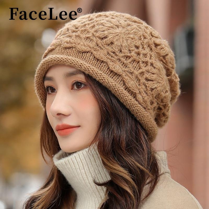 FaceLee日本设计师联名款帽子女款秋冬季洋气毛线帽2024新款手工