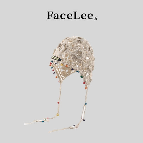 FaceLee日本设计师联名款流苏镂空针织帽女秋季薄款时尚复古民族