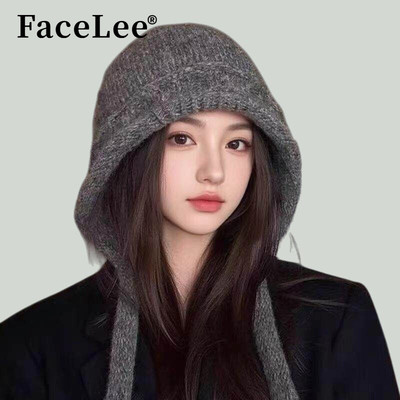 FaceLee日本设计师联名款大头围针织帽子女款2025新款冬保暖护耳