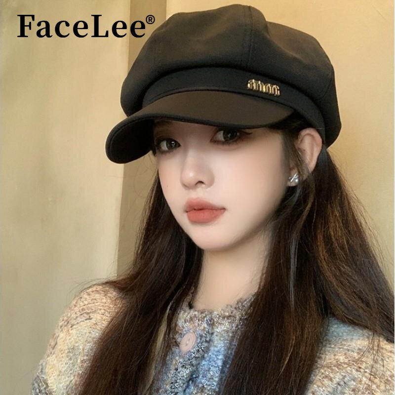 FaceLee日本设计师联名款韩国八角帽女秋冬新款英伦贝雷帽显脸小