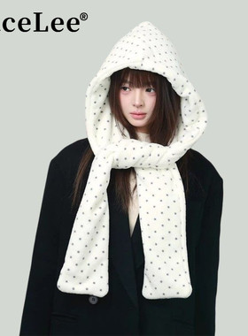 FaceLee日本设计师联名款波点围巾一体雷锋帽女秋冬季加厚保暖护