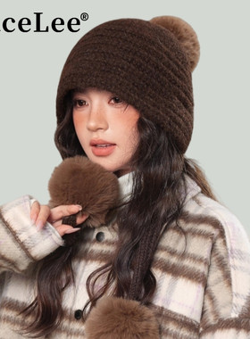 FaceLee日本设计师联名款毛球针织帽子女冬季新款纯色显脸小套头