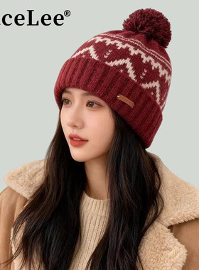 FaceLee日本设计师联名款费尔岛风针织帽子女秋冬保暖护耳毛线帽