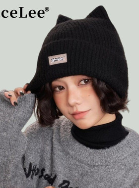 FaceLee日本设计师联名款2025新款可爱猫耳毛线针织帽子女款秋冬