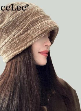 FaceLee日本设计师联名款冬季爆款翻边羊毛针织帽女简约百搭保暖