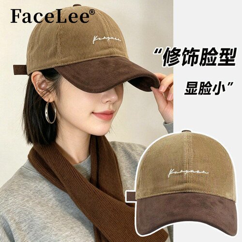 FaceLee日本设计师联名款美式拼色灯芯绒棒球帽女秋冬复古宽帽檐