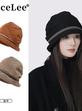 FaceLee日本设计师联名款日本设计显脸小秋冬季灯芯绒渔夫帽子女