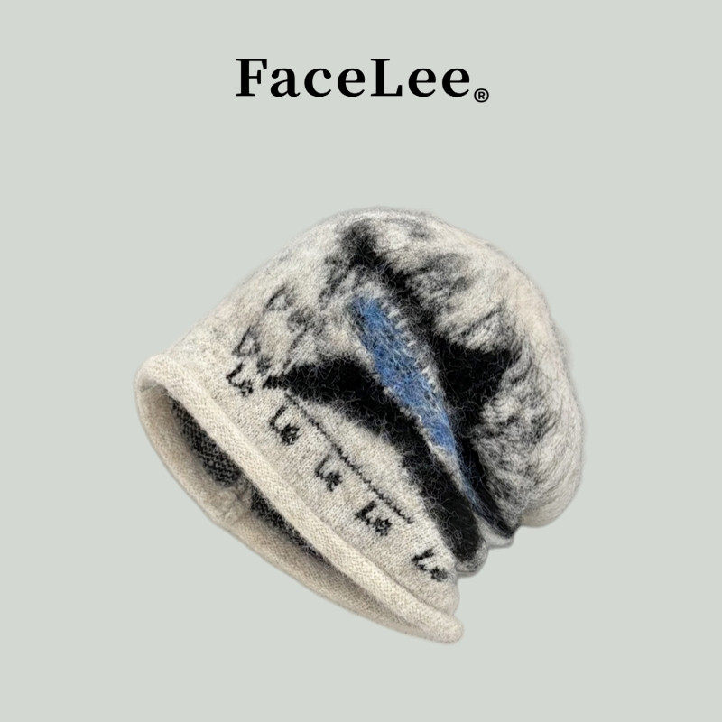 FaceLee日本设计师联名款美式复古星星字母针织堆堆帽男女秋冬保