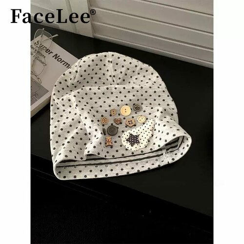 FaceLee日本设计师联名款复古纽扣星星重工甜美风满印波点堆堆帽