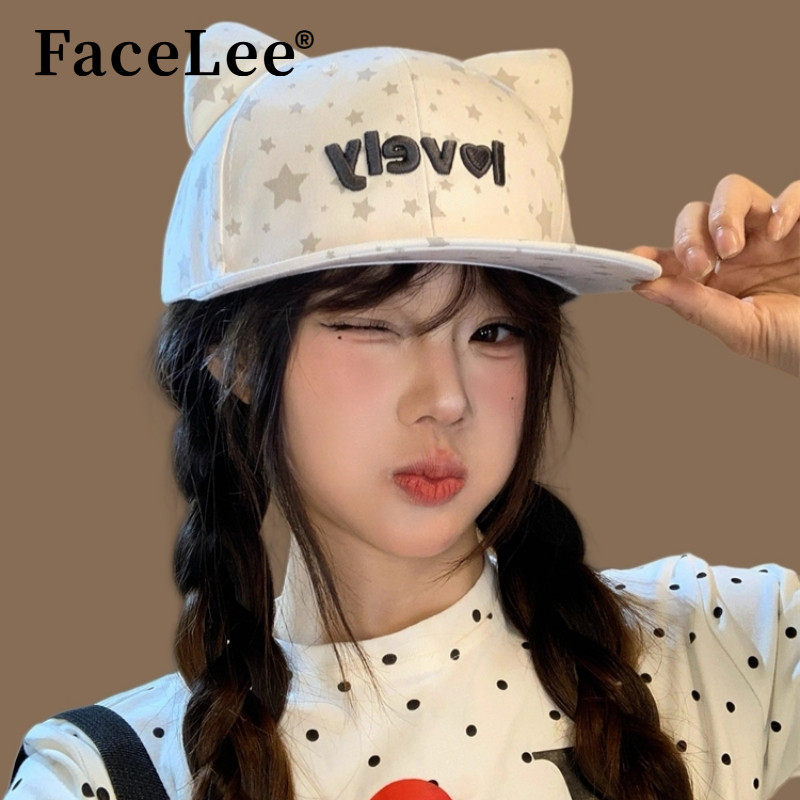 FaceLee日本设计师联名款小众搞怪可爱猫耳朵平沿棒球帽女甜美个
