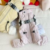 宠物泰迪比熊雪纳瑞狗狗秋冬新款 夹棉户外可牵引冲锋衣护肚四脚衣