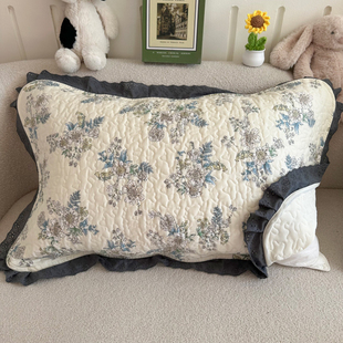 安懒懒 大花边韩版可固定绑带枕巾全棉纯棉三层加厚防头油55x84cm