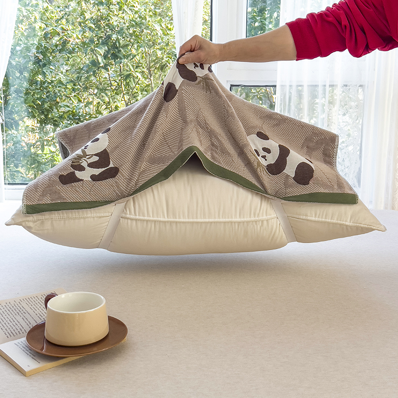 安懒懒 全棉四层斜纹编织松紧绑带枕巾透气纯棉枕头巾一对52*78cm